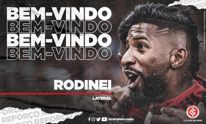Internacional anunciou a contratação do lateral-direito Rodinei, do Flamengo, por empréstimo