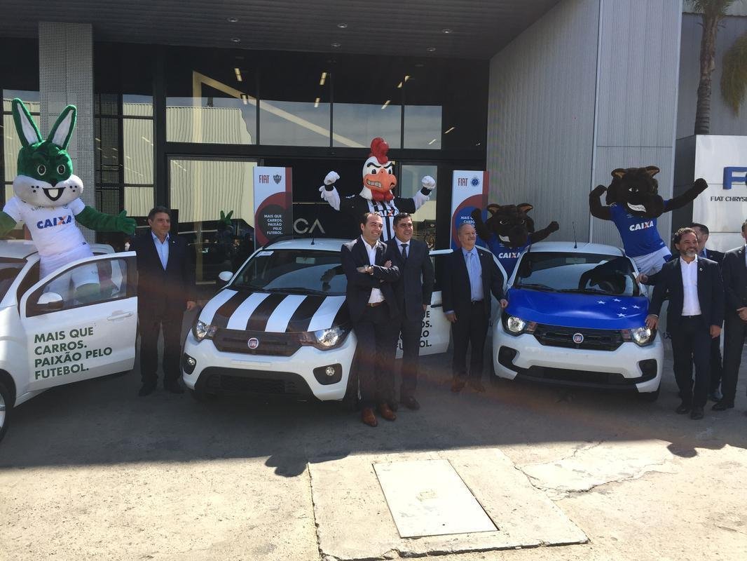 Presidentes e mascotes de Amrica, Atltico e Cruzeiro foram  fbrica da Fiat, em Betim, onde firmaram acordo comercial