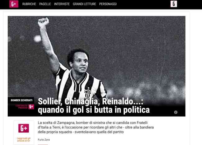 Maior jornal de esportes da Itlia coloca Reinaldo em destaque
