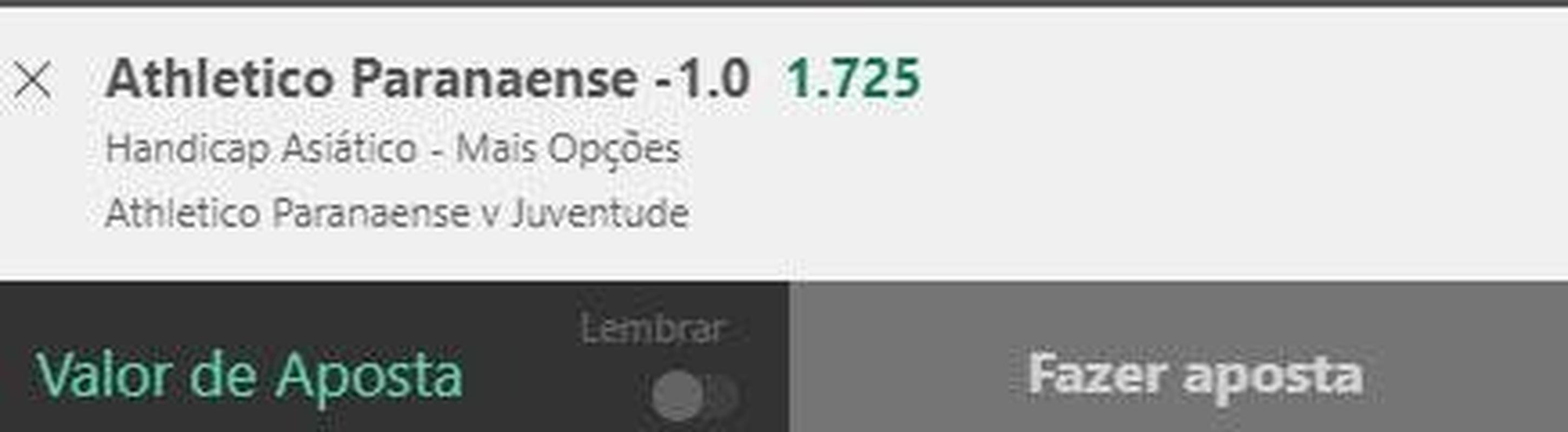 Athletico-PR handicap asitico -1 contra o Juventude (odd 1.72) - O Athletico-PR tenta se manter firme no G6 do Brasileiro enquanto se prepara para a final da Copa Libertadores. Neste sbado, o time enfrenta o j virtual rebaixado Juventude, que precisa tirar uma diferena de 12 pontos do Cear para sair do Z4. A tendncia  uma vitria tranquila do Furaco. Caso o time paranaense vena por um gol de diferena, teremos reembolso em nossa entrada.