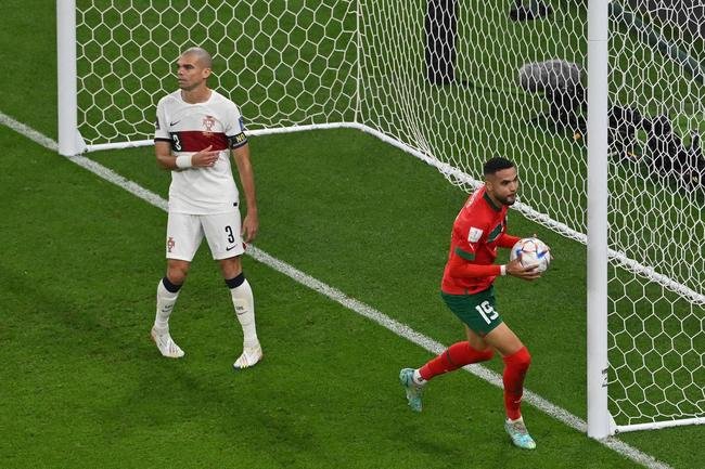 Fotos do gol de Youssef En-Nesyri, de Marrocos, sobre Portugal, pelas quartas de final da Copa do Mundo de 2022, no Catar
