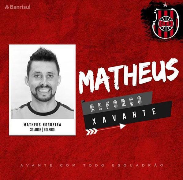 O Brasil de Pelotas anunciou a contratao do goleiro Matheus, que estava no Santo Andr