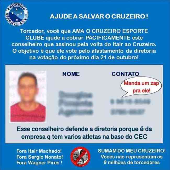 Conselheiros do Cruzeiro tiveram foto, nome e telefones divulgados nas redes sociais