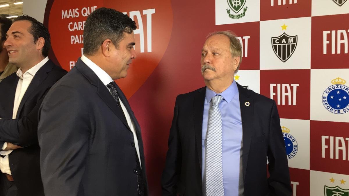 Presidentes e mascotes de Amrica, Atltico e Cruzeiro foram  fbrica da Fiat, em Betim, onde firmaram acordo comercial
