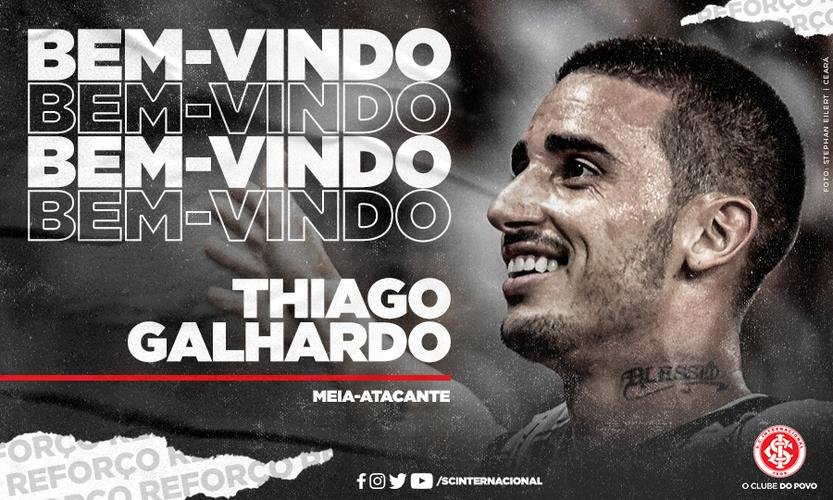 O Internacional anunciou a contratao do meia Thiago Galhardo, que estava no Cear