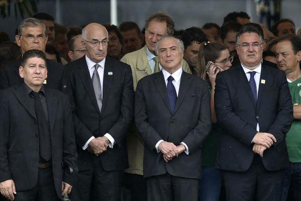 Presidente Michel Temer e demais autoridades no velório coletivo das vítimas do acidente aéreo da Chapecoense, que resultou na morte de 71 pessoas, entre jogadores, dirigentes, comissão técnica e jornalistas
