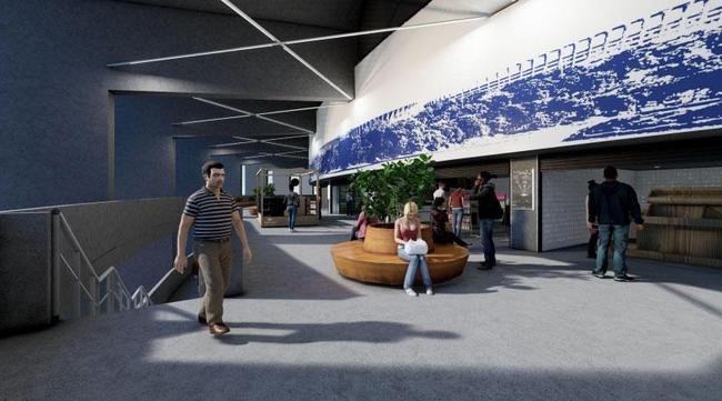 Alm de seguir como complexo esportivo, a rea do ginsio abrigar um restaurante com vista panormica, um shopping (foto) e um hotel