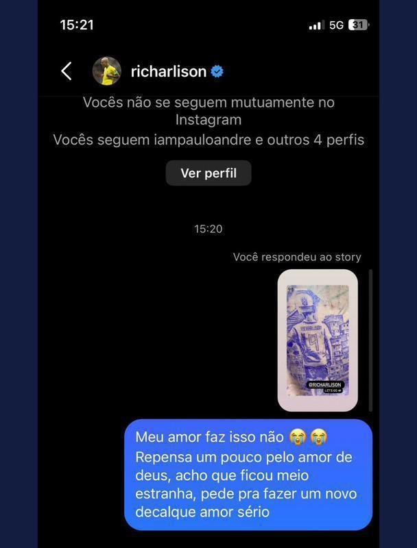 Tatuagem do rosto de Neymar em Richarlison vira meme
