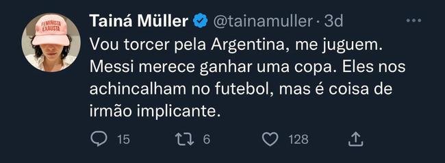 Atriz e apresentadora Tain Muller declara que 