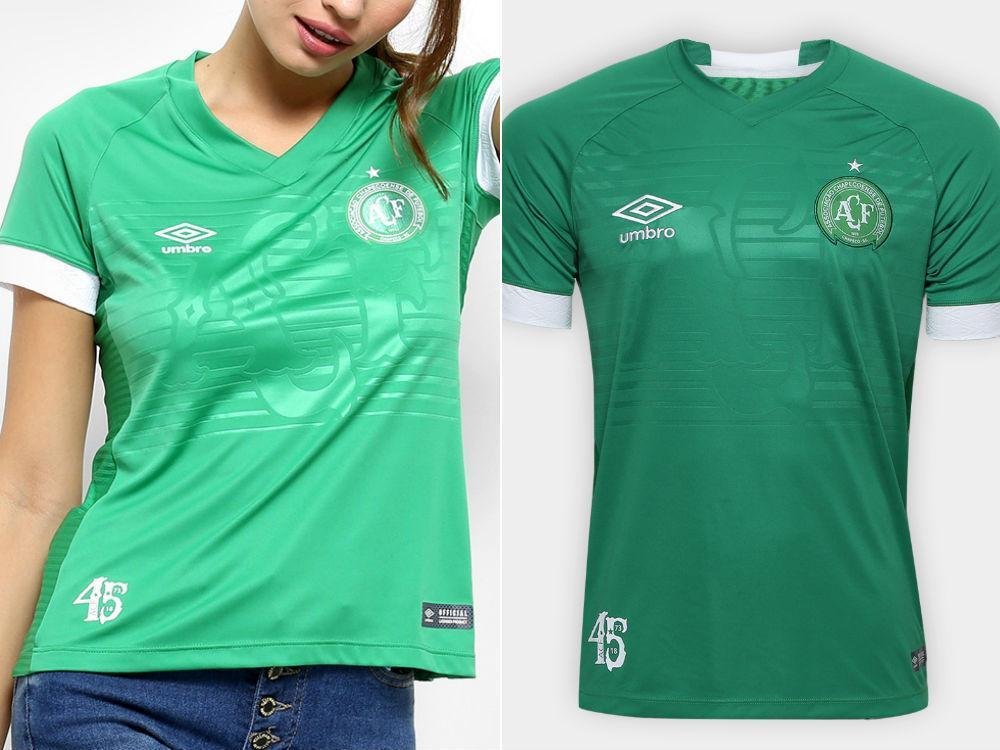 Chapecoense. Camisa Feminina: R$ 189,99 / Camisa Masculina: R$ 239,99