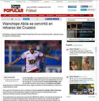 Diario Popular: 'Wanchope bila se tornou o novo reforo do Cruzeiro'