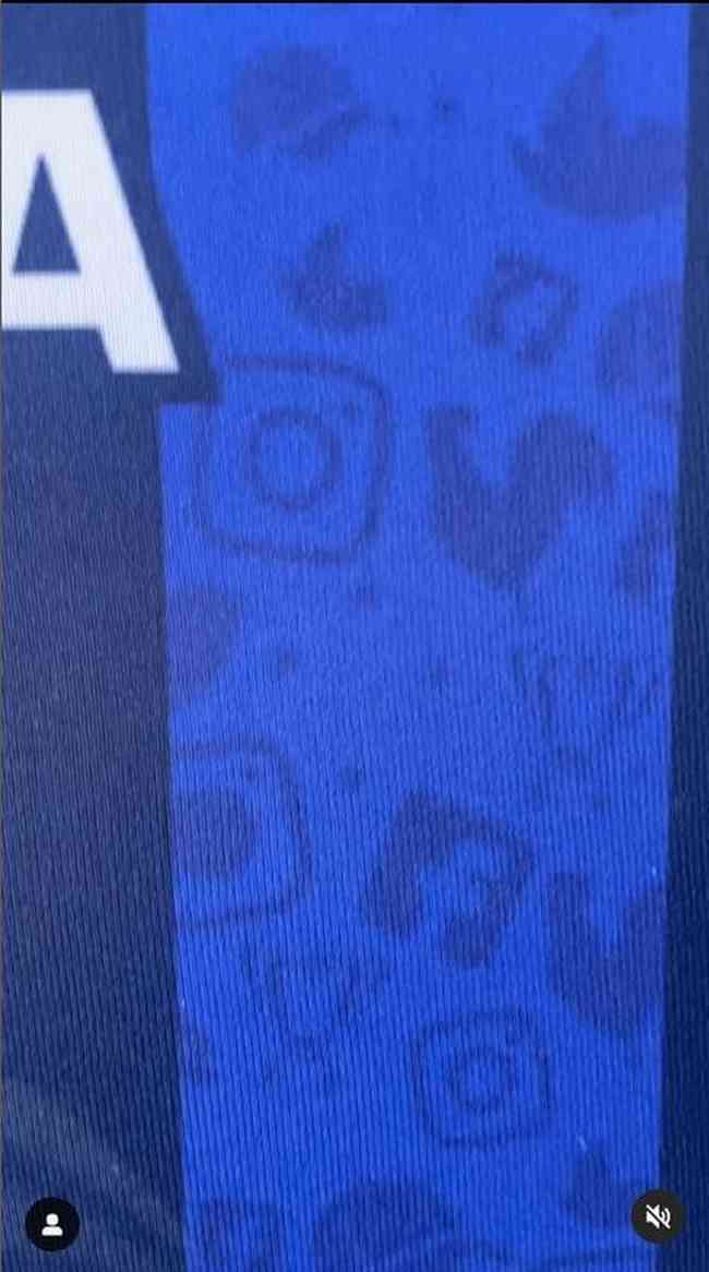 Nas linhas verticais do uniforme, estão estampados logos de redes sociais, galos, bonés (em referência a Wallef, o 'goleiro de boné'), o troféu da Copa do Brasil e as estrelas do escudo do Cruzeiro