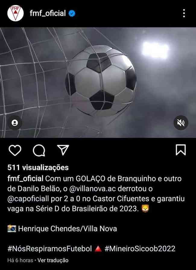 FMF parabenizou o Villa pela classificao  Srie D em publicao nas redes sociais