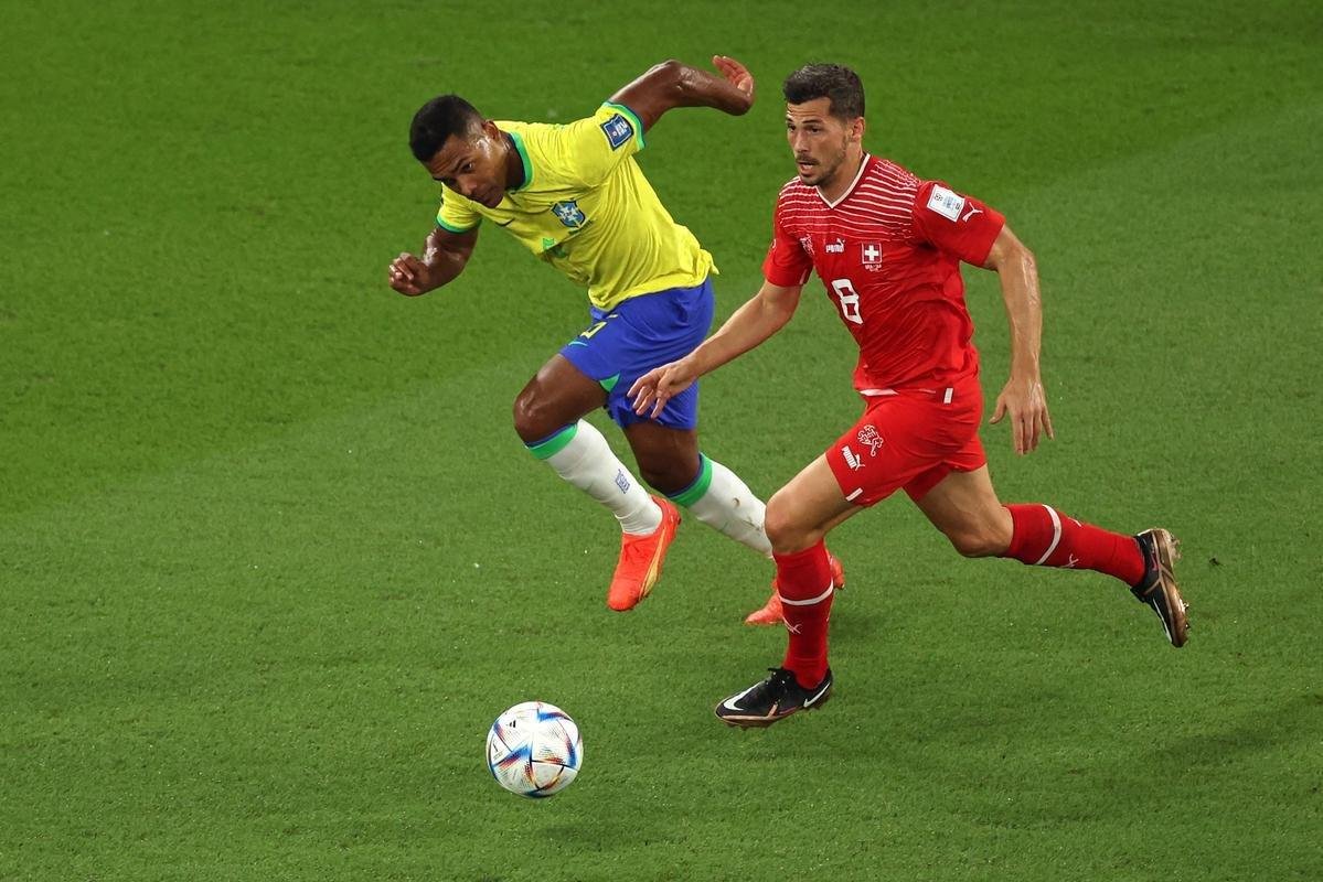 Duelo entre Brasil e Sua, pela 2 rodada do Grupo G da Copa do Mundo, acontece no Estdio 974, em Doha, no Catar
