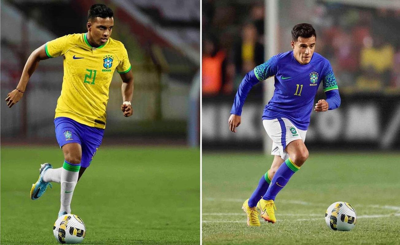 2022 - Uniforme principal  bsico, apesar de manchas como 'marca d'gua' inspiradas na ona-pintada e um boto na gola verde. J o reserva, azul, chama ateno pelas manchas verdes ao longo das mangas