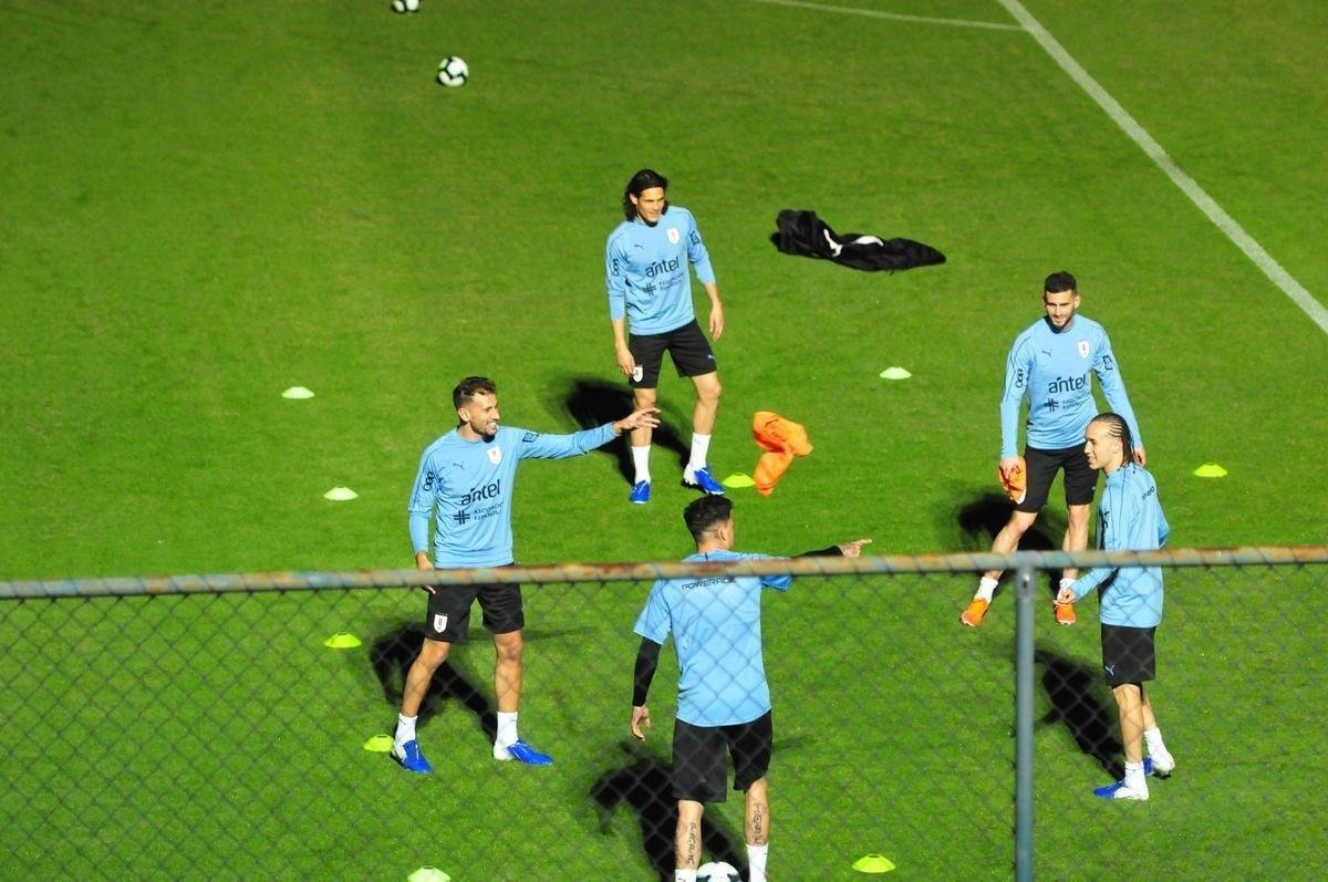 Imagens do primeiro treino da Seleo Uruguaia no Sesc Venda Nova, em Belo Horizonte