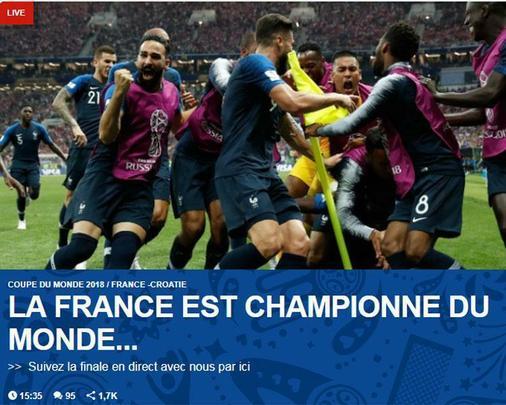 'A França é campeã do mundo', brada o '20 Minutes'.