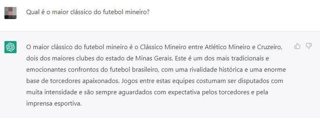 Bastante popular nas redes sociais, inteligncia artificial ChatGPT respondeu perguntas sobre o clssico mineiro entre Cruzeiro e Atltico