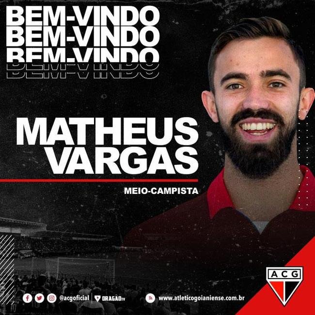 O Atltico-GO anunciou a contratao do meia Matheus Vargas, que estava no Fortaleza