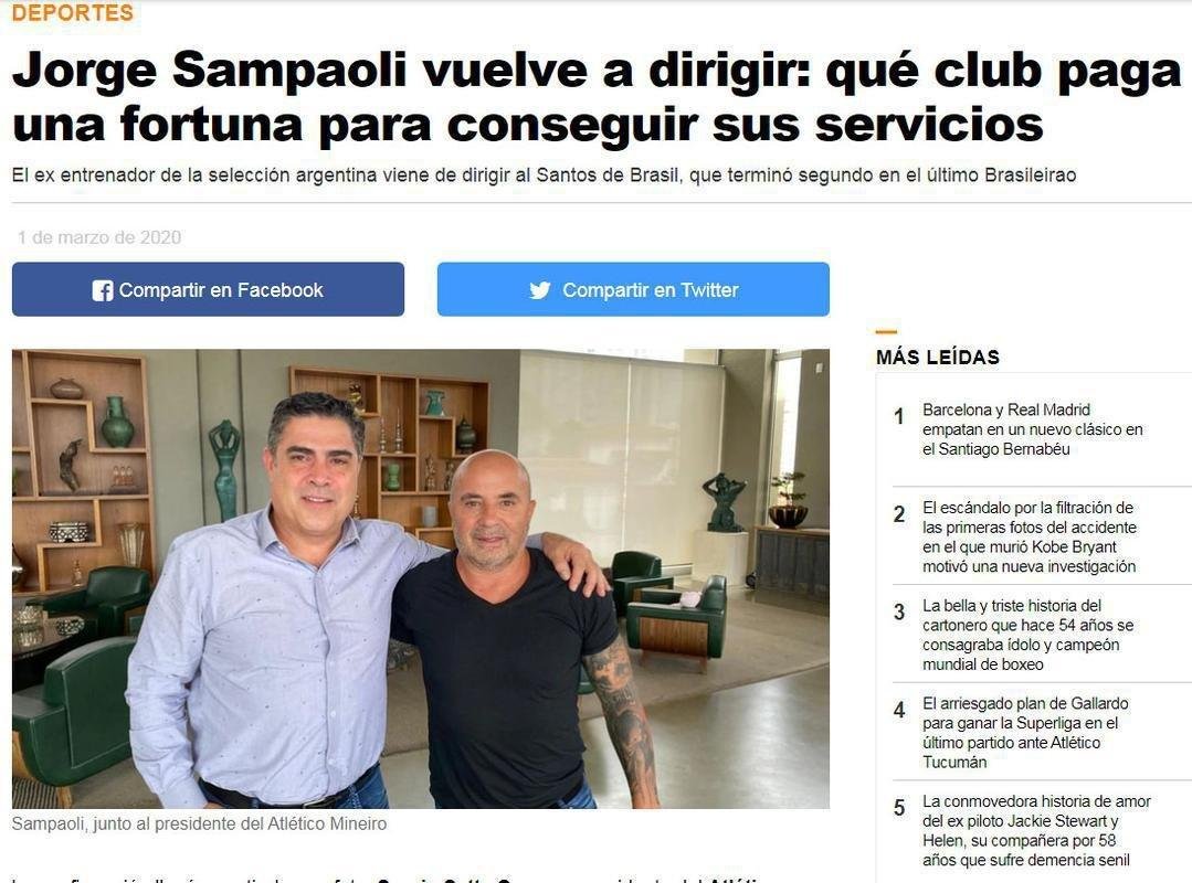 Infobae - Jorge Sampaoli volta a comandar: que clube paga uma fortuna para conseguir seus servios