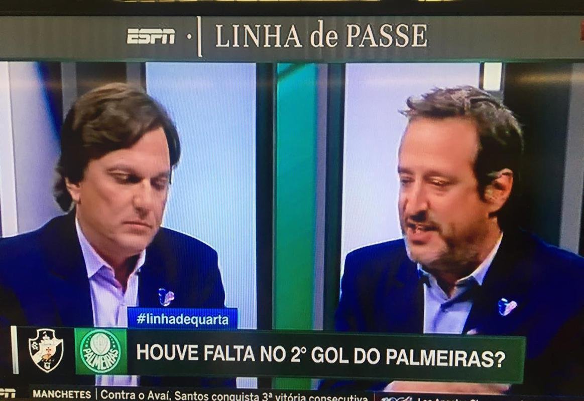 Mauro Cezar Pereira e Gian Oddi durante discusso no Linha de Passe, da ESPN
