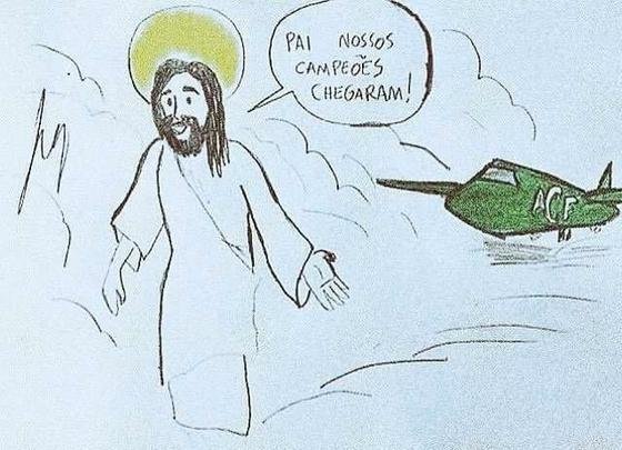 EM outra ilustrao, torcedores simbolizam a chegada dos atletas ao cu 