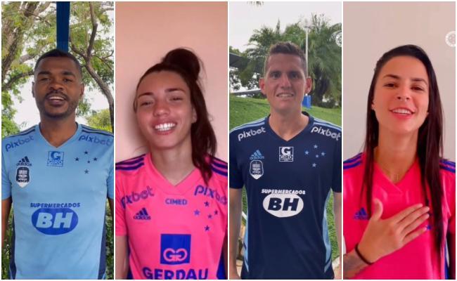 Jogadores e jogadoras do Cruzeiro, incluindo novos reforos para 2023, cantaram o hino do clube celeste