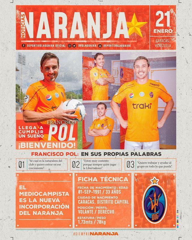 Francisco Pol, meio-campista (Deportivo La Guaira, da Venezuela)