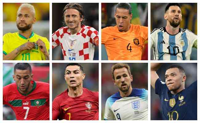 Neymar, Messi, van Dijk, Messi, Ziyech, Cristiano Ronaldo, Kane e Mbapp em ao nas quartas de final da Copa