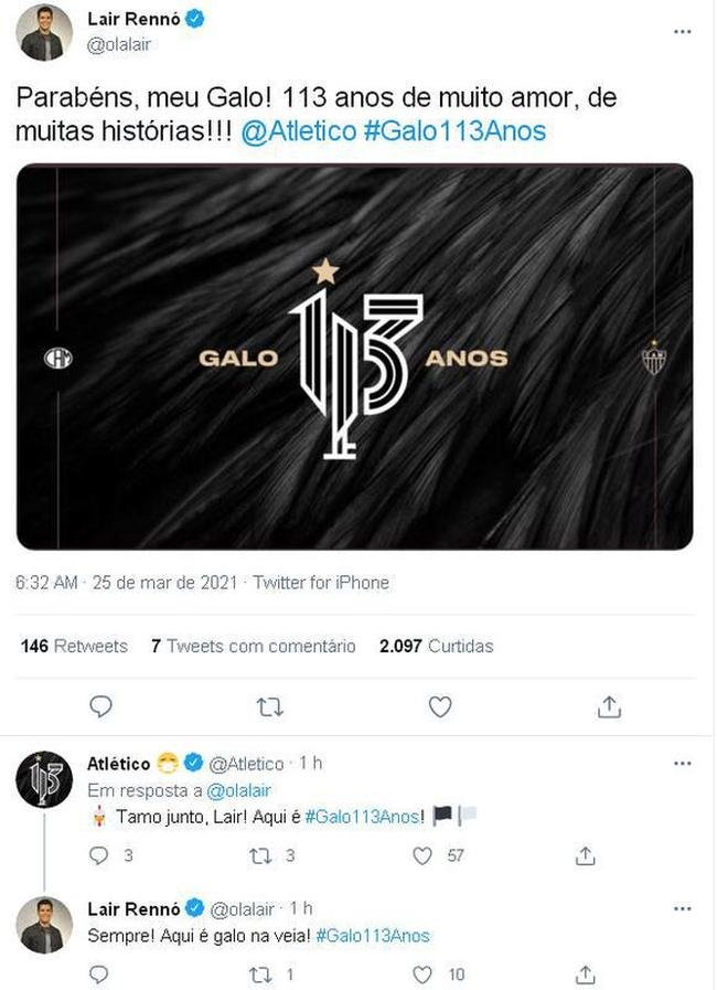 Atltico recebeu mensagens de clubes, jogadores, torcedores e jornalistas