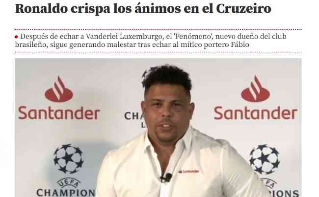 Decises de Ronaldo no Cruzeiro repercutem na Espanha