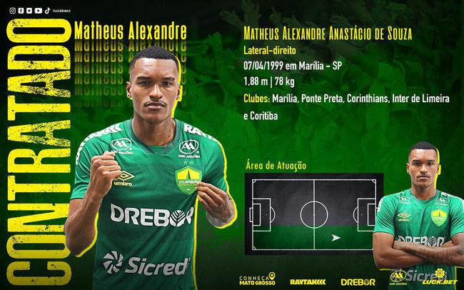 Cuiabá anunciou o lateral-direito Matheus Alexandre