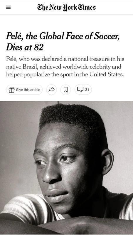The New York Times, dos Estados Unidos: Pel, o rosto global do futebol, morre aos 82 anos