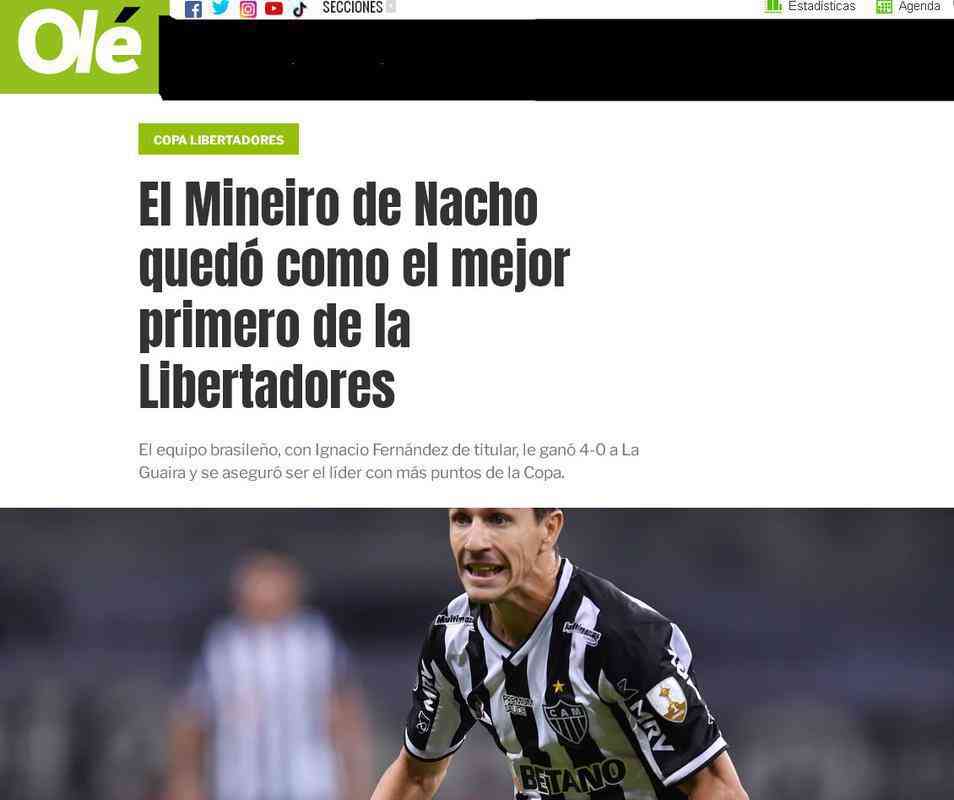 Ol (Argentina) - 'Mineiro de Nacho terminou como melhor primeiro da Copa Libertadores'