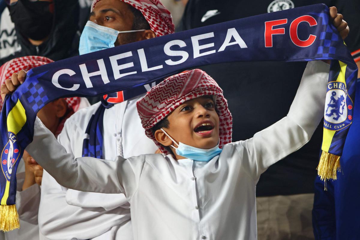 Festa dos jogadores do Chelsea com a conquista do Mundial de Clubes sobre o Palmeiras em Abu Dhabi, nos Emirados rabes Unidos