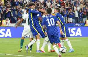Lukaku abriu o placar para o Chelsea na final do Mundial diante do Palmeiras. Ele marcou de cabea.