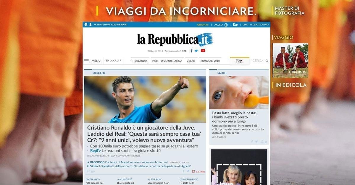 La Repubblica (Itlia) - Cristiano Ronaldo  um jogador da Juventus. A despedida do Real: 'Esta ser sempre a sua casa'. CR7: '9 anos nicos, eu queria nova aventura'