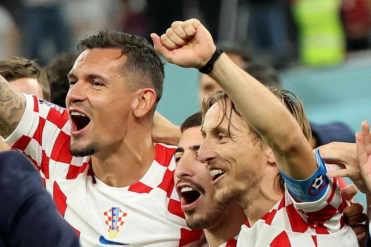 Festa e premiao dos jogadores da Crocia pela conquista do terceiro lugar na Copa do Mundo de 2022, no Catar. Time croata venceu o Marrocos por 2 a 1 neste sbado (17), no Estdio Internacional Khalifa, em Doha