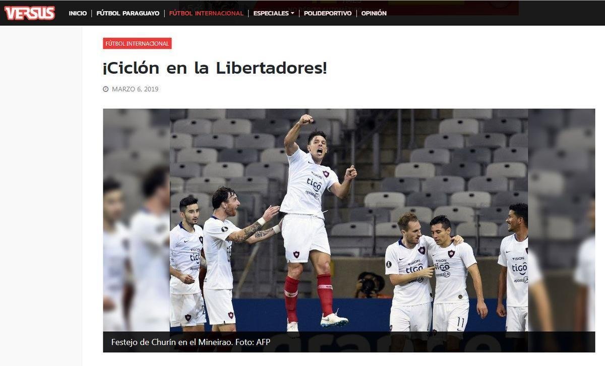 Portal Versus, ligado ao jornal La Nacin, destacou: 'Ciclone na Libertadores'