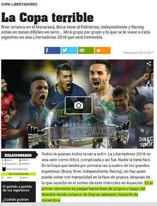 Jornal esportivo Ol prev dificuldades para argentinos na Libertadores