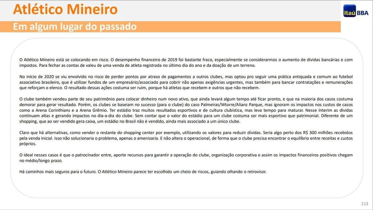 Avaliao do Ita BBA sobre as finanas do Atltico em 2019