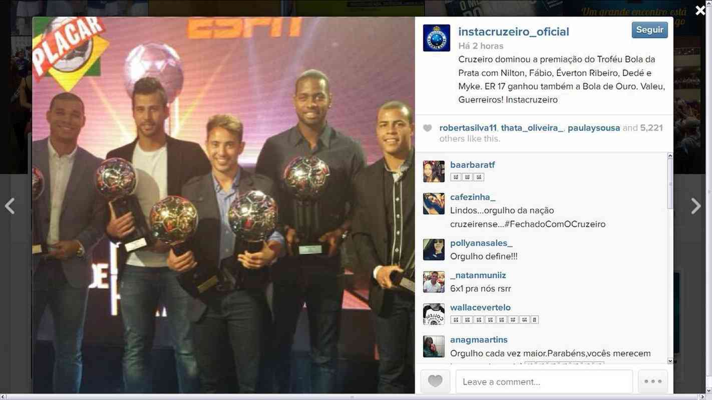 Nilton, Fabio, Everton Ribeiro, Ded e Myke recebem a Bola de Prata em 2013