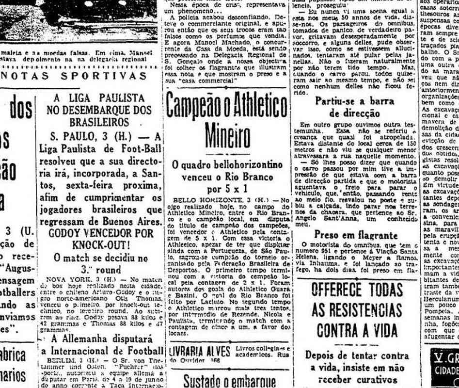 Jornal 'O Globo' destacou o ttulo do Atltico em 1937