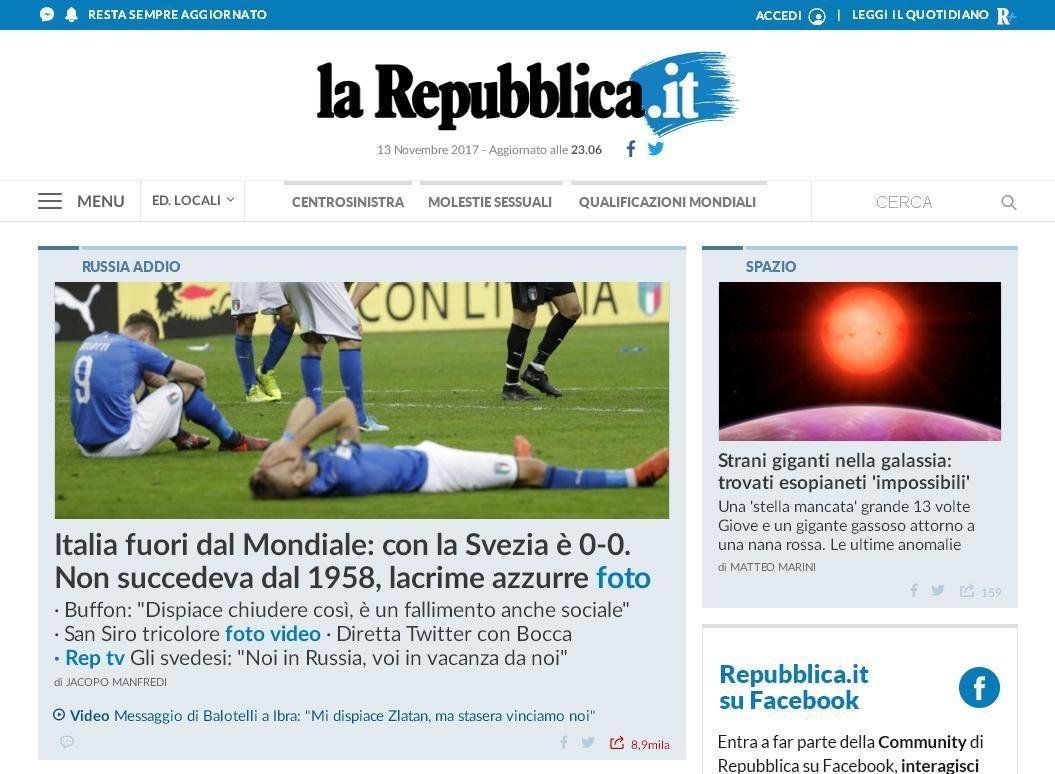 Manchetes das principais publicaes italianas aps vexame histrico da Azzurra