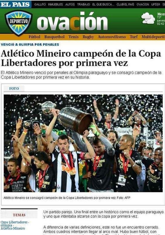 OVACIN, URUGUAI: 'ATLTICO CAMPEO DA COPA LIBERTADORES PELA PRIMEIRA VEZ'