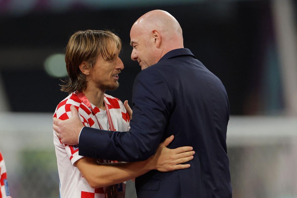 Festa e premiao dos jogadores da Crocia pela conquista do terceiro lugar na Copa do Mundo de 2022, no Catar. Time croata venceu o Marrocos por 2 a 1 neste sbado (17), no Estdio Internacional Khalifa, em Doha