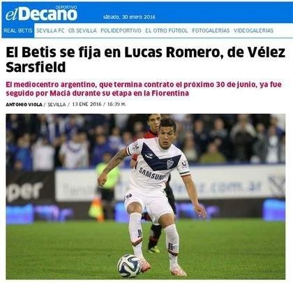 Notcia sobre o interesse do Betis em Romero