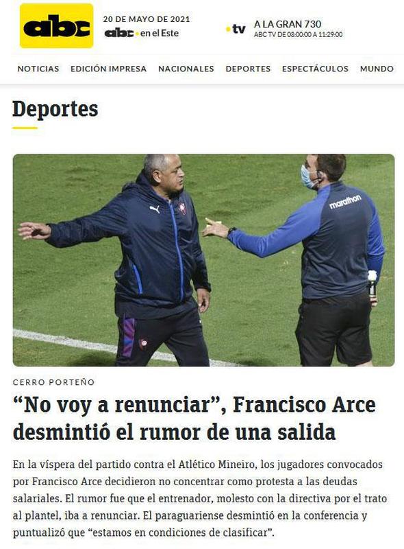 ABC - Jornal repercute a declarao de Arce, que descarta pedir demisso