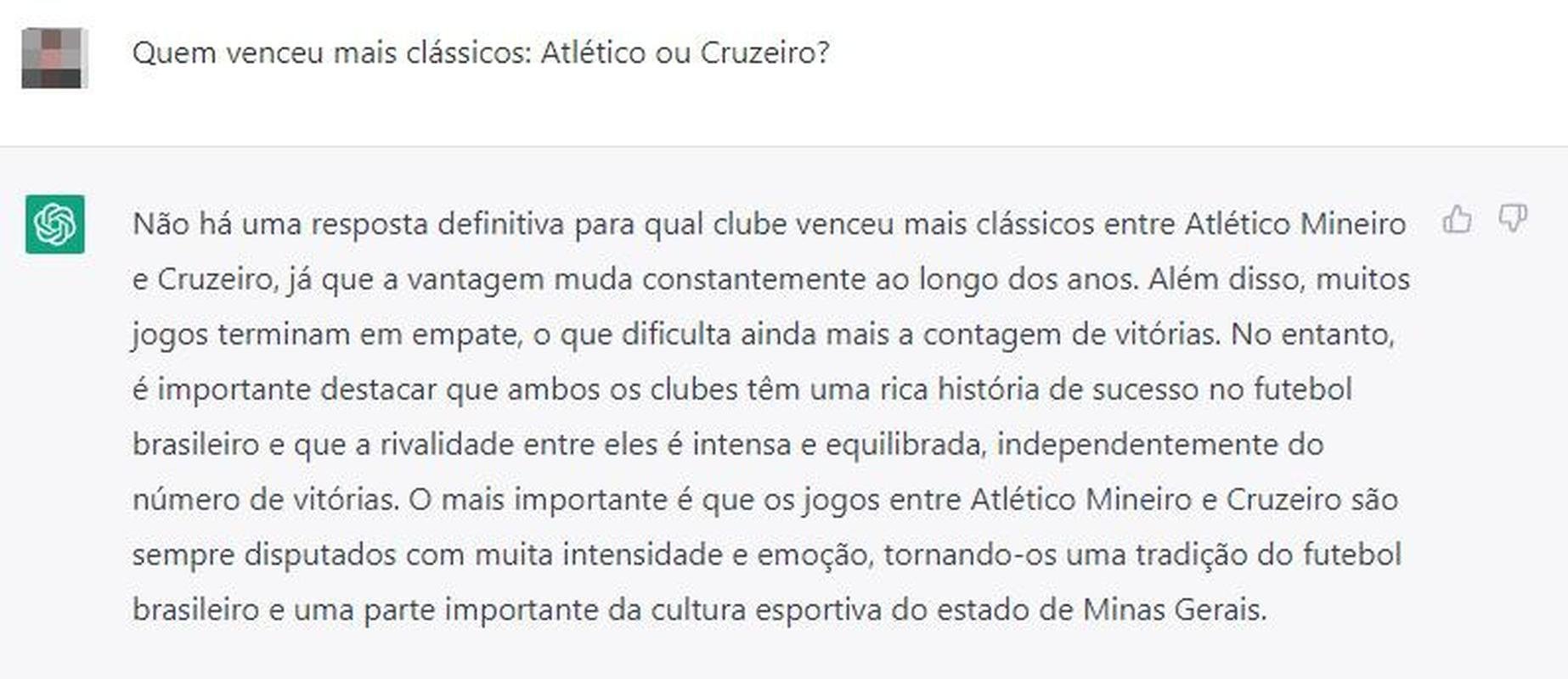 Bastante popular nas redes sociais, inteligncia artificial ChatGPT respondeu perguntas sobre o clssico mineiro entre Cruzeiro e Atltico