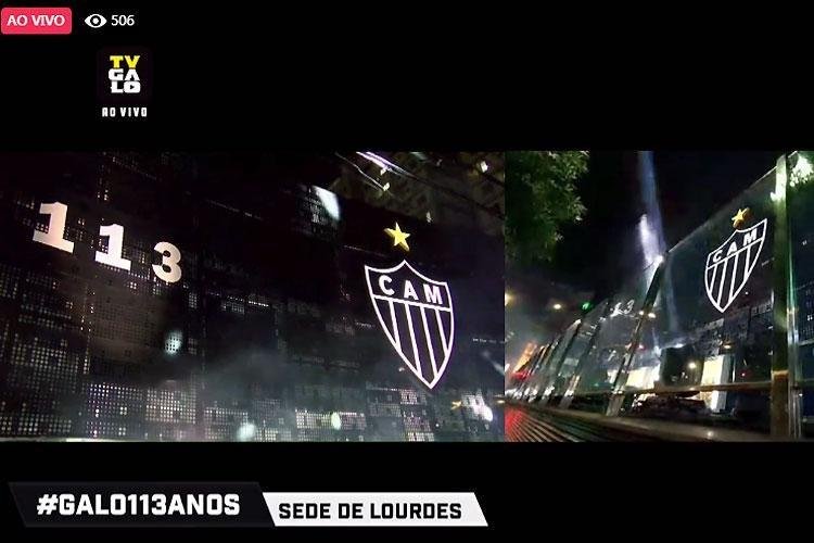 Fachada da sede do Atltico teve show de luzes para celebrar os 113 anos do clube